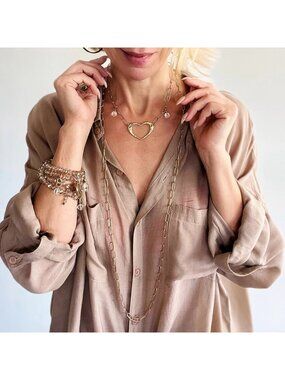Katia Designs Jewelry Silver LOVE Open Heart Layering Necklace